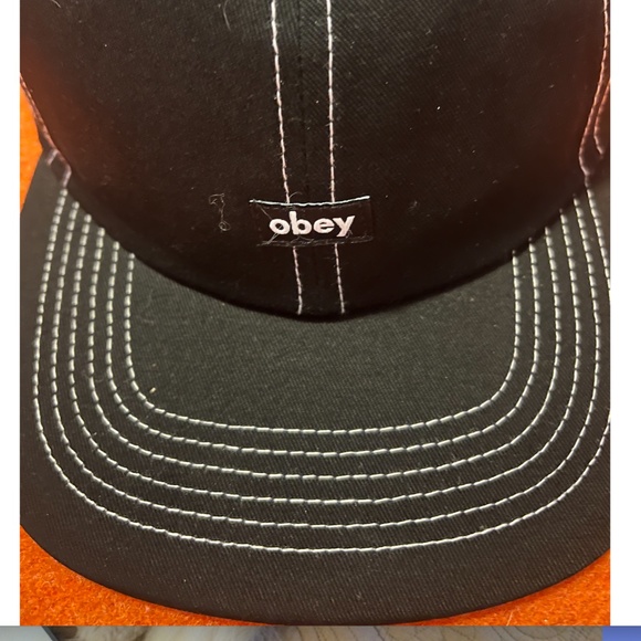 Obey black 100% cotton small logo topstitched cap NWT - Picture 4 of 8